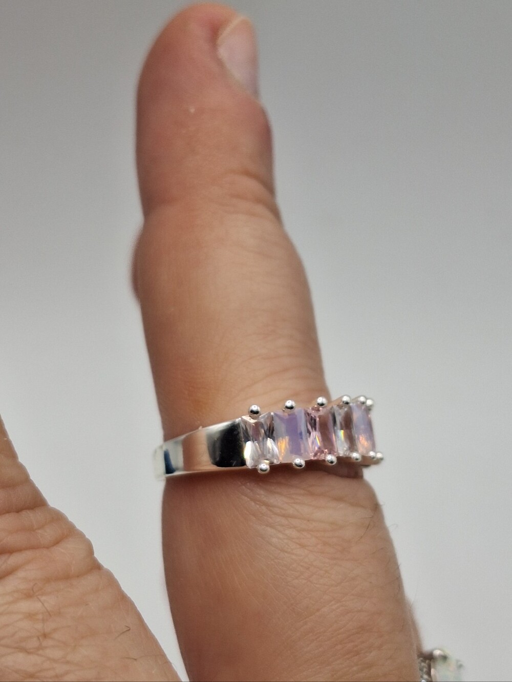 Swarovski Crystal Ring Size 9 Pink Baguette Crystal Band Silver Tone Ring - Picture 7 of 16